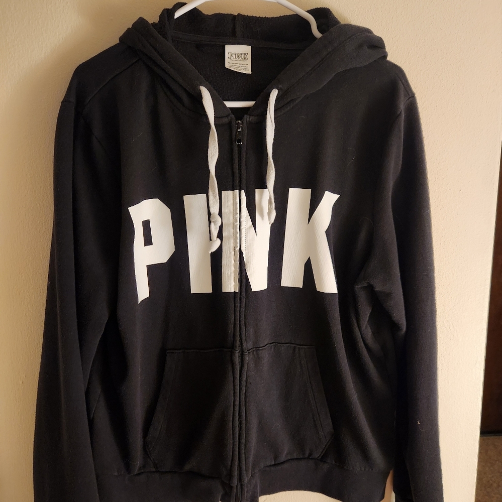 PINK SET black zip jacket and sweats set XL